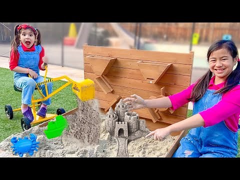 Jannie and Ellie Digging for Fossils and Treasure in the Sand with Diggers and Beach Sand Toys