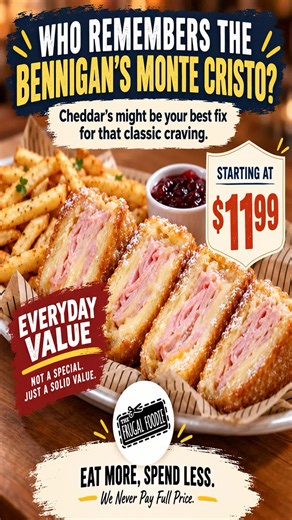 Who remembers the Bennigan’s Monte Cristo? 👀 Cheddar’s has one starting at $11.99. Is there a better or cheaper Monte Cristo near you? ✂️ #Cheddars #MonteCristo #FoodDeals #FrugalFoodie