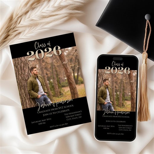 Black Graduation Invitation, Canva Template (digital Download), 5x7 & 3.6x6.4, Digital and Print Options, GR04 - Etsy