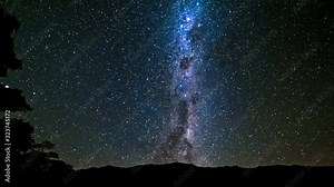 Timelapse of night sky with falling stars and Milky Way