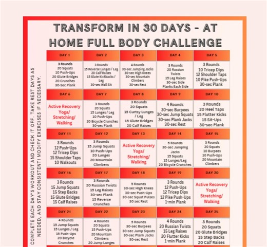 30 Day Home Workout Challenge: Full Body Fitness Plan - Etsy
