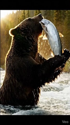 Master Hunter! Grizzly Bear Catches Large Salmon in Alaskan River! 🐻🐟 #NovaStream #action #animals