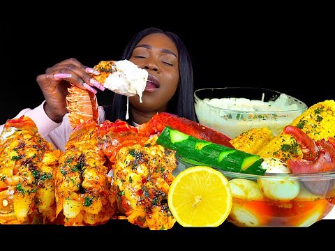 SEAFOOD BOIL MUKBANG| LOBSTER TAIL MUKBANG| SEAFOOD ALFREDO | CHEESE SAUCE MUKBANG