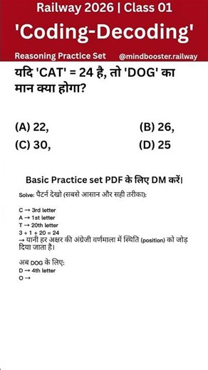 'CAT' = 24 तो 'DOG' = ? | Class 01 | Coding-Decoding | Reasoning Trick