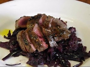 Wood Pigeon.Pan Fried Pigeon Breasts,With Red Cabbage And Balsamic Vinegar.