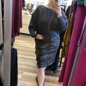 Wardrobe building! This is the same great sweater I had on in the photo this morning with jeans now back to a fabulous camouflage skirt! | j.jules fashion