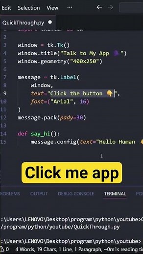 Python Desktop App in 10 Seconds | Click Me Using Tkinter
