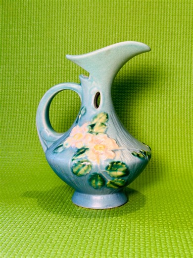 Roseville Pottery Ewer - White Rose in Blue - 1940's - Etsy