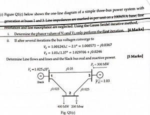 (c) Figure Q1(c) below shows the one-line diagram of a simple t... | Filo