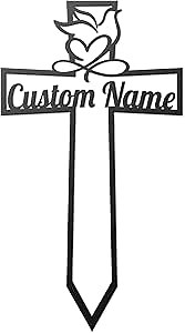 Metal Cross Grave Marker for Cemetery Decorations, Memorial Cross Garden Stake, Dove Metal Cross Yard Stake, Sympathy Plaque Signs Marker for Loss of Loved One