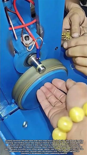 Rotating Machine Smoothly Forms Small Yellow Metal Pieces Into Precise Circular Rings With Ease