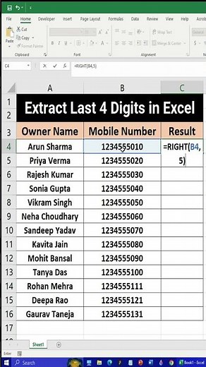 😍😍 Extract Last 4 Digits in Excel Like a Pro! 😎 | RIGHT Function Secret 🔥✨