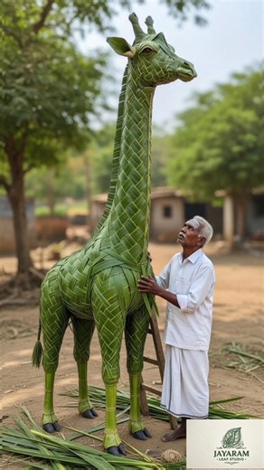 Amazing Giraffe Sculpture from Coconut Leaves | JayRam Leaf Studio #trending #ai #shorts