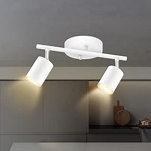 Track Lighting Fixture Ceiling White, Modern LED Track Lights Kit, 2 Lights Ceiling Lighting for Kitchen, Rotatable Spotlight Heads, Wall Mount Spot Lighting for Island/Bedroom(GU10 Socket, NO Bulb)