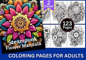 Steampunk Flower Mandala Coloring Pages for Adults | Intricate Floral Gears Printable Coloring Book - Etsy Australia