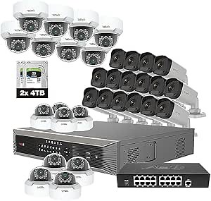 REVO America Ultra Plus Commerical Grade 32 Ch. 8TB HDD 4K NVR Video Security System, 16 x 4MP IP Bullet Cameras & 16 x 4MP IP Mini Dome Cameras