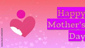 Swinging mother and son icon on pink background with floating heart shape. international mothers day concept.