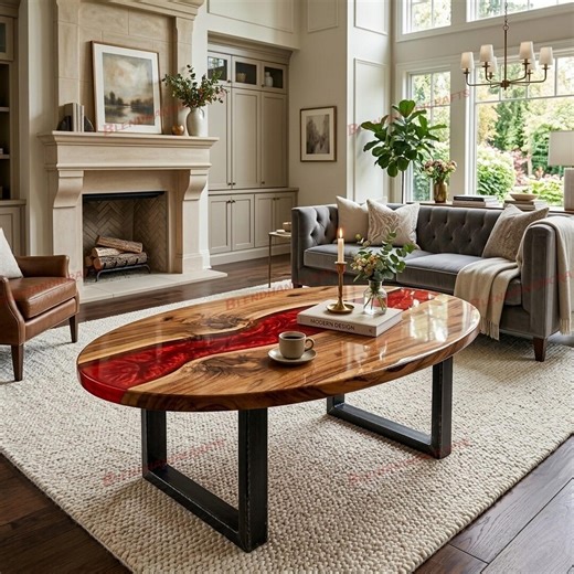 Handmade Metallic Red Epoxy Oval Coffee Table, Custom Luxury Living Room Furniture - Etsy