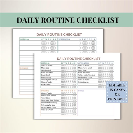Editable Daily Routine Checklist, Daily Routine Printable, Daily Habit Tracker - Etsy Australia