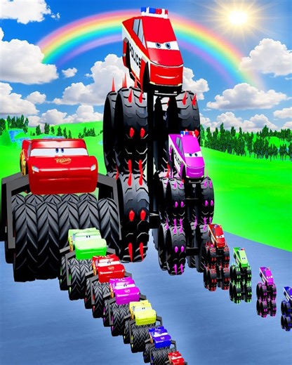 Big & Small McQueen Wide vs Police Cybertruck Double Spiked Thorn Wheels vs Trains | BeamNG.drive | Zeenat naija