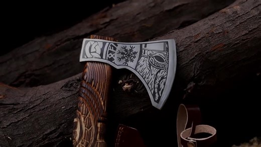 Viking Axe,Hatchet,Throwing Axes,Hand Axe,Gifts for him,Wood Working Tool, Viking Gifts Etched  Head, Engraved Handle Genuine Leather Sheath
