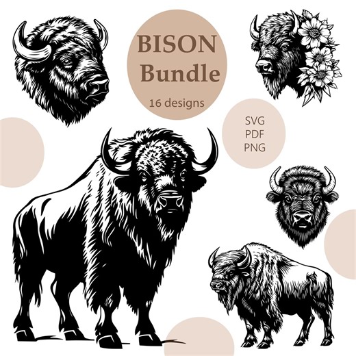 Bison SVG 16 Vector Clipart Bundle: Engrave Laser, Animal Print, DIY (digital Download) - Etsy