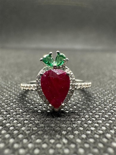 PEAR RUBY Ring | Sterling Silver, Cubic Zirconia Halo - Etsy