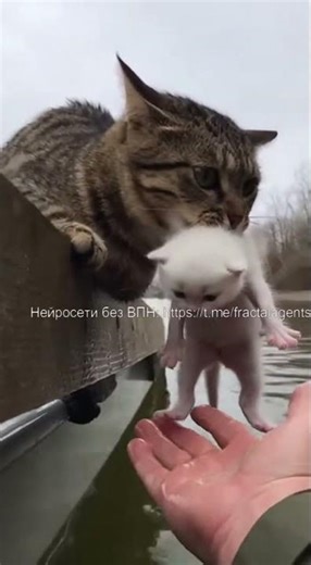 Чудесное спасение котёнка от наводнения #cat #animals #cutecat #water #mother