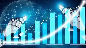 Dynamic depiction of robotic hands engaged with digital graphs highlights the intersection of technology, finance, and data analysis in modern business landscapes. Copula