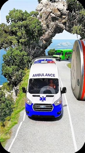 Cars & Ambulance Van vs Giant Pit Bollards Crash - BeamNG.drive #shorts #beamngdrive #automobile