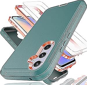 for Galaxy A54 5G Case with Explosion-Proof Film[2 Pack],3 in 1 Shockproof TPU Hard PC Bumper Drop-Proof Shell for Samsung Galaxy A54 5G Lake Blue/Orange