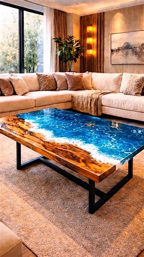 Satisfying Ocean Resin Table Build 🌊 Ultra Realistic Epoxy Wood Masterpiece #epoxyfloor #shorts