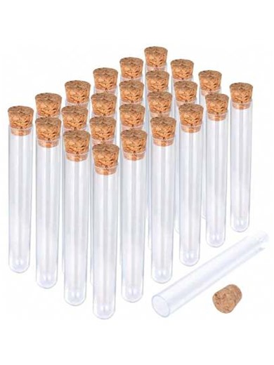 10/25 PCS Clear Plastic Test Tubes With Cork Lids – DIY Plant Decor, 15x100mm/16x100mm/16x150mm/20x150mm,Propagation Vases, Dried Flower Storage, Candy Containers, Bead Sorting, Wedding & Party Favors, Science Lab Supplies | SHEIN