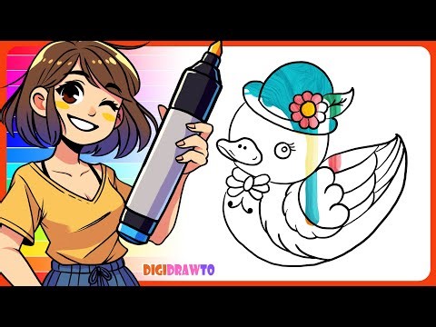How to Draw a Cute Duck with Hat | Easy Digital Art & Coloring