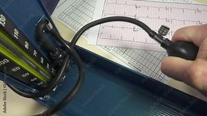 Blood pressure check. Mercury column rising and falling during a blood pressure measurement with a mercurial Sphygmomanometer.