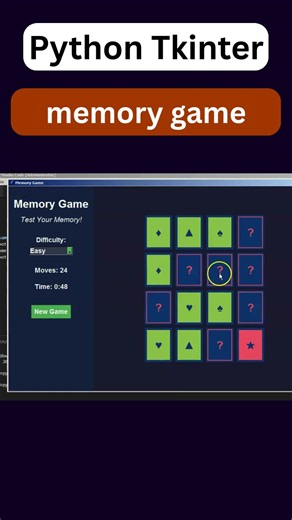 Python Tkinter memory game | #programming #coding #python #tech #shots