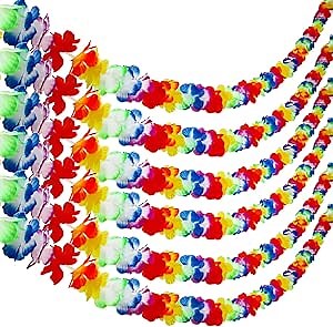 Aneco 6 Pack Colorful Hawaiian Luau Tropical Flower Lei Garland Party Decorations Hawaiian Tropical Party Supplies,10 Feet Each