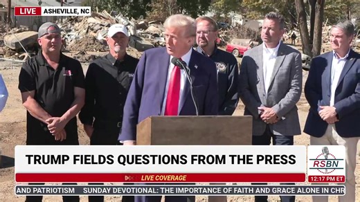 5.7K views · 455 reactions | President Trump extends gratitude to Elon Musk for providing Starlink to communities in need in NC after Hurricane Helene WATCH LIVE: https://www.rsbnetwork.com/video/live-president-trump-delivers-remarks-to-the-press-in-asheville-nc-10-21-24/ | Right Side Broadcasting | Facebook