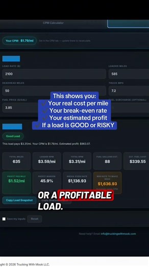 Don’t book another load without knowing your Cost Per Mile 🚛 #cpm #truckingtips
