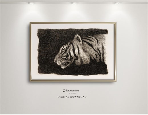 Vintage Tiger Print Horizontal, Antique Animal Illustration, August Le Gras Art, Classic Black and White Wall Art Printable - Etsy
