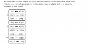 Assume that the variables alpha and beta each are initialized w... | Filo