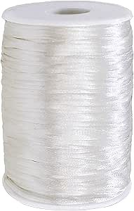 FQTANJU White 2mm x 100 Yards Satin Nylon Trim Cord, Rattail, Chinese Knot, Kumihimo, Premium Quality