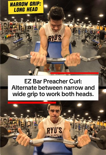🎥 EZ Bar Preacher Curls: Wide vs. Narrow Grip! 💪🔥 Hitting BOTH heads of the biceps in one smooth sequence. Wide Grip = Short head (thickness) Narrow Grip = Long head (bicep peak) Slow reps, full stretch, clean squeeze. Try this combo next arm day and thank me later. 😉 #bicepsworkout #armday #gymtips #preachercurl #fitnessmotivation
