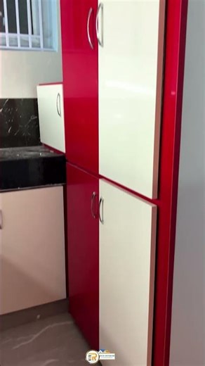 Modern Red & White Modular Kitchen Design | Marble-Finish Storage Unit Tour | Rich Interior