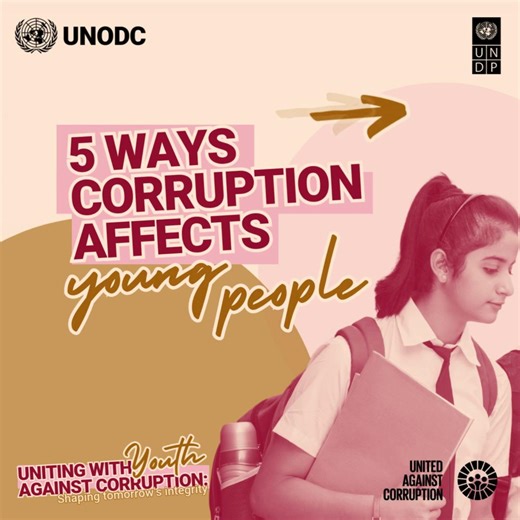 9 December is Int’l Anti-Corruption Day #IACD2025 Youth feel corruption hits them hardest, facing underfunded schools, fewer job opportunities and restricted participation in public life. Let’s unite with youth against corruption to shape tomorrow’s integrity. www.anticorruptionday.org | UNODC - United Nations Office on Drugs and Crime
