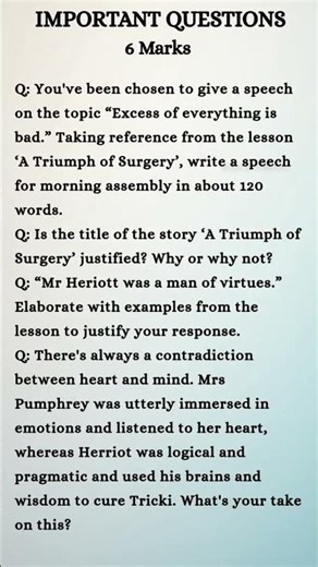 A TRIUMPH OF SURGERY IMPORTANT QUESTIONS FOR BOARD PREPERATION | CLASS 10 | LESSON 2| RAPID REVISION