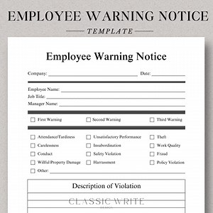 Employee Warning Notice Employee Write up Employee Discipline Employee Performance Hr Forms Employee Templates Write up Form Warning Form - Etsy