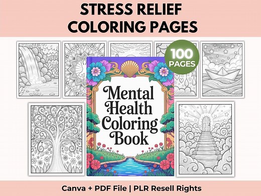 100 Mental Health Coloring Pages, Stress Relief, CBT, DBT, Mindfulness, Therapy Social Work, Canva Pdf, PLR - Etsy