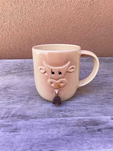 Cow Mug With Metal Bell. Small Vintage Ceramic Mug With Cow and Bell. - Etsy