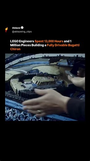 Ablaze on Instagram: "It looks like a toy until you realize it actually drives. In 2018, LEGO engineers took on an impossible challenge — to rebuild the Bugatti Chiron entirely from LEGO Technic pieces and make it move under its own power. The result was a life-size, fully functional supercar built from over 1 million LEGO elements and powered by 2,304 LEGO Power Function motors. It produced 5.3 horsepower and 92 Nm of torque, reaching speeds of nearly 20 km/h — without a single drop of glue or 